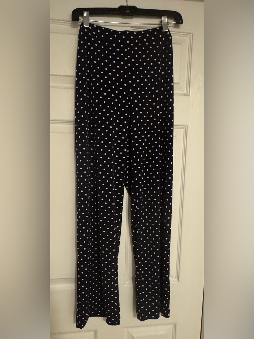 Susan Graver “Liquid Knit” Navy Polka Dot Pants
